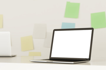 Poster - Laptop on desk, sticky notes