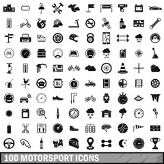 100 motorsport icons set, simple style 