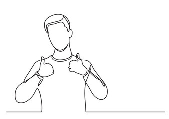 Poster - happy young man showing thumb up - continuous line drawing