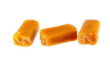 Group of caramel candy, isolated on a white background