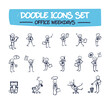 © tashatuvango - Doodle Icons Set - Drawn Office Man. Sketch Illustration of Hand Drawn Character Depicting Different Emotions and Scenes of Office Life. Drawing Line Icons for Web, Business, and Your Presentations .
