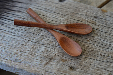 Wall Mural - Spoon wood on wood texture.