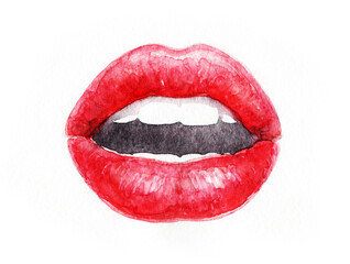 Wall Mural - Make up. Lips. Fashion illustration. Watercolor painting