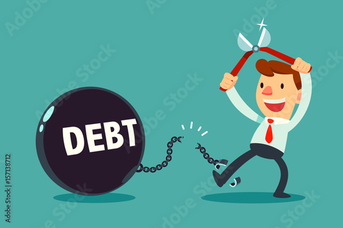 Fotografía businessman use pliers to cut the chain and debt metal ball