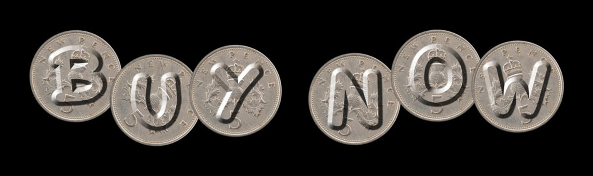 BUY NOW – Coins on black background