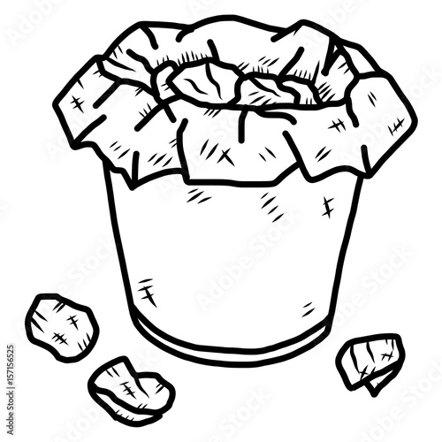 trash bin / cartoon vector and illustration, black and white, hand