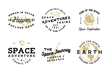 Space logotypes in vintage style with objects