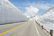 Empty road and snow wall at japan alps tateyama kurobe alpine route