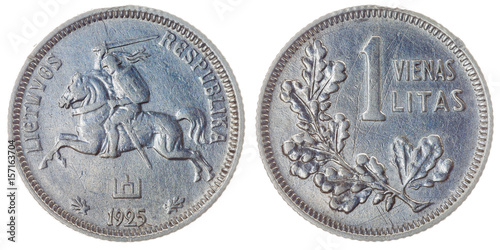 Fotografia 1 litas 1925 coin isolated on white background, Lithuania