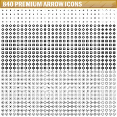 Poster - 840 arrow vector icons, black color simple