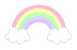Pastel colorful rainbow with clouds, vector illustration doodle drawing.