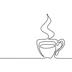 Wall Mural - Continuous line drawing of cup of coffee. Vector illustration