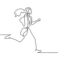 Continuous line drawing. Sport running woman on white background. Vector illustration.