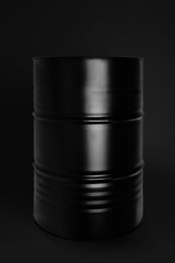 Wall Mural - Black oil barrel on dark background