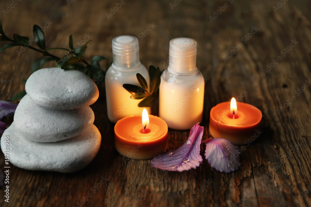 Beautiful spa composition on wooden background