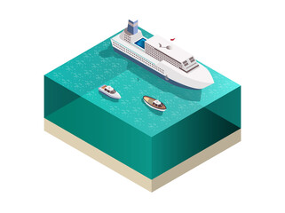 Poster - Touristic Ships Isometric Composition