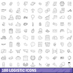 Poster - 100 logistic icons set, outline style