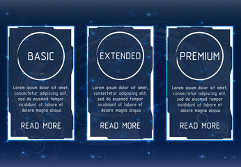 Poster - Price list, hosting plans and web boxes banners design. three tariffs. interface for the site. ui ux vector banner for web app.