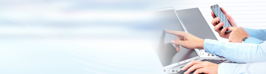 Aufkleber - Hands typing on computer laptop.