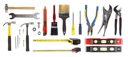 Poster - Assorted work tools on white