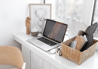 Poster - Creative workplace on windowsill in modern room