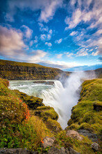 Beautiful And Famous Gullfoss Waterfall In Iceland