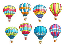Vector Sketch Icons Set Hot Air Balloons Pattern
