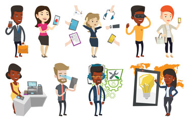 Sticker - Vector set of people using modern technologies.