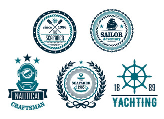 Sticker - Vector set of nautical anchor or marine helm icons