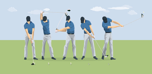 Golf player motions.