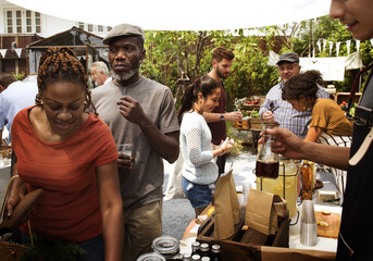 Wall Mural - People at healthy local food festive