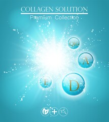 Wall Mural - essense and a cream for skin care. 3d vector realistic illustration. Collagen solution , oil drops. The design of cosmetic products.