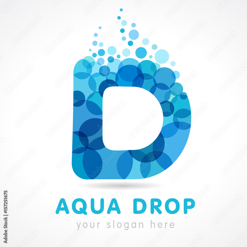 Aqua Drop D Letter Logo Logo Of Tourism Resort Or Hotel By The Sea In Letter D Bubbles Mineral Natural Water Vector Icon Design Wall Mural Koltukov