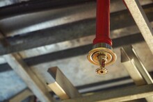 Automatic Fire Ceiling Sprinkler In Red Water Pipe System