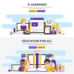 Wall Mural - flat design concept banners -e learning and education for all