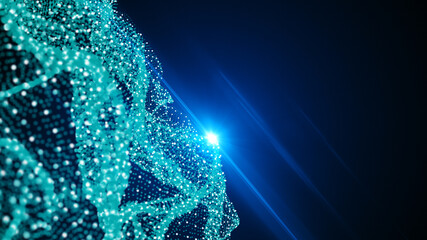 Poster - digital blue wave particles form background illustration