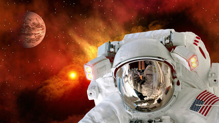 Wall Mural - astronaut planet mars spaceman helmet stars space suit galaxy universe. elements of this image furni