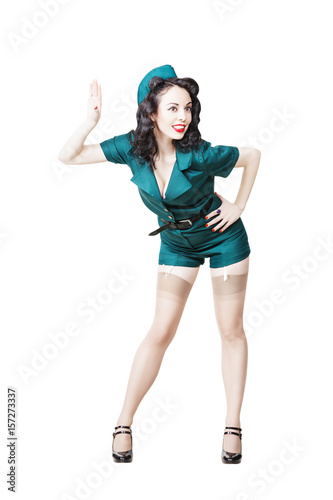 Portrait Of Beautiful Brunette With Black Hair Pin Up Female