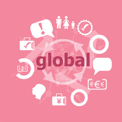 Poster - Text global. Business concept . Icons set. Flat pictogram. Sign and symbols for business, finance, shopping, communication, education