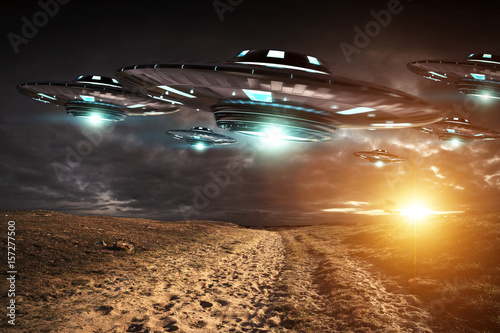 Zdjęcie XXL Inwazja UFO na planecie Ziemi landascape renderingu 3D