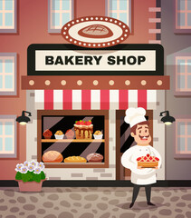 Poster - Bakery Shop Cartoon Illustration