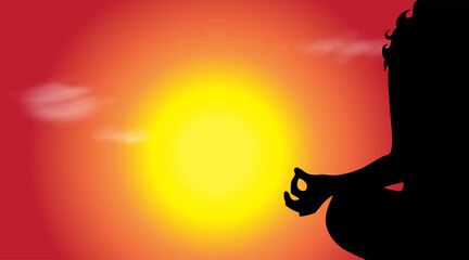 Poster - Vector silhouette of woman at sunset.