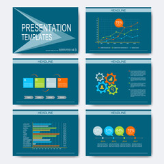 Poster - Set of vector templates for multipurpose presentation slides. Modern business design with graph and charts