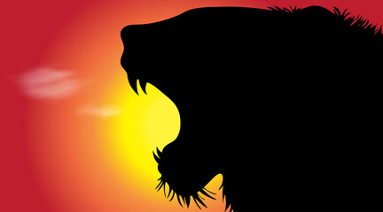 Poster - Vector silhouette of tiger at sunset.