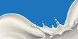 Pouring natural milk and big splash vector realistic illustration