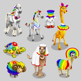 Fototapeta Przeznaczenie - Vector stylized animals with rainbow decoration