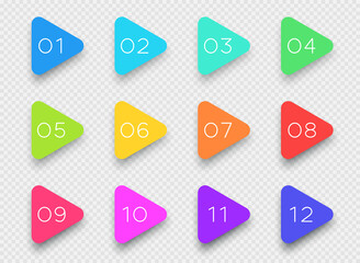 Poster - Number Bullet Point Colorful 3d Triangles 1 to 12 Vector