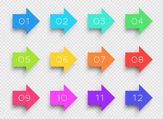 Poster - Number Bullet Point Colorful 3d Arrows 1 to 12 Vector