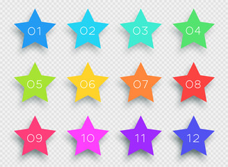 Poster - Number Bullet Point Colorful 3d Stars 1 to 12 Vector
