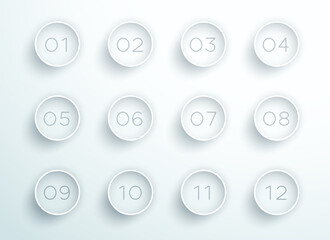 number bullet point white 3d rings 1 to 12 vector